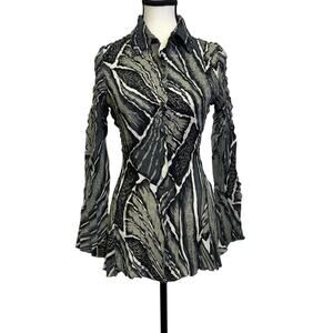 Pleats Collection Abstract Crinkle Button Up Blouse Women’s Small Long Sleeve
